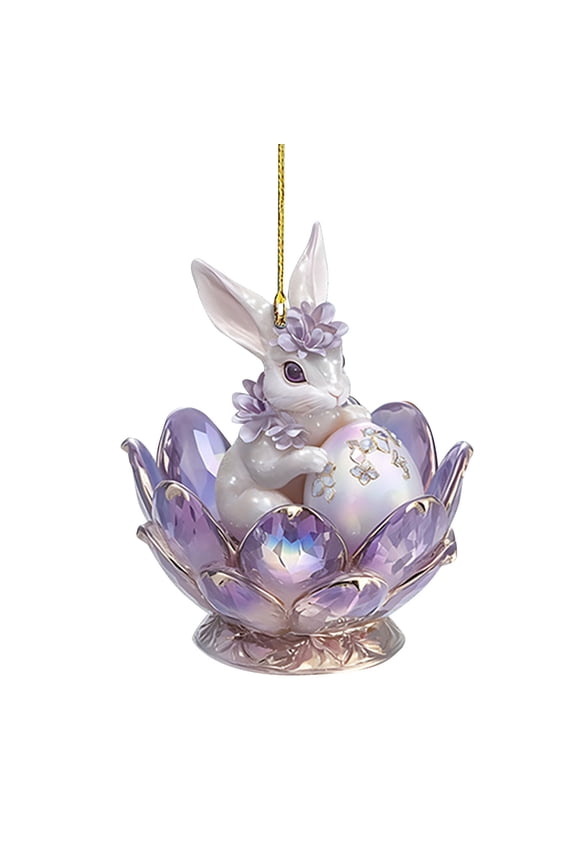 (Clearance) BNNG Beautiful Purple Rabbit Pattern Design 2D Flat Acrylic Pendant Cute Bunny Keychain Bag Ornaments Car Interior Decor Small Easter Gifts for Women Girl Easter Stuffers