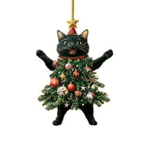 (Clearance) BNNG BlackCat Christmas Tree Ornament - Acrylic Funny Black Cat Christmas Ornament 2024 Hanging Decoration, Black Kitten with Santa Hat Scarf Pendant, Cute for Cat Lovers Friends