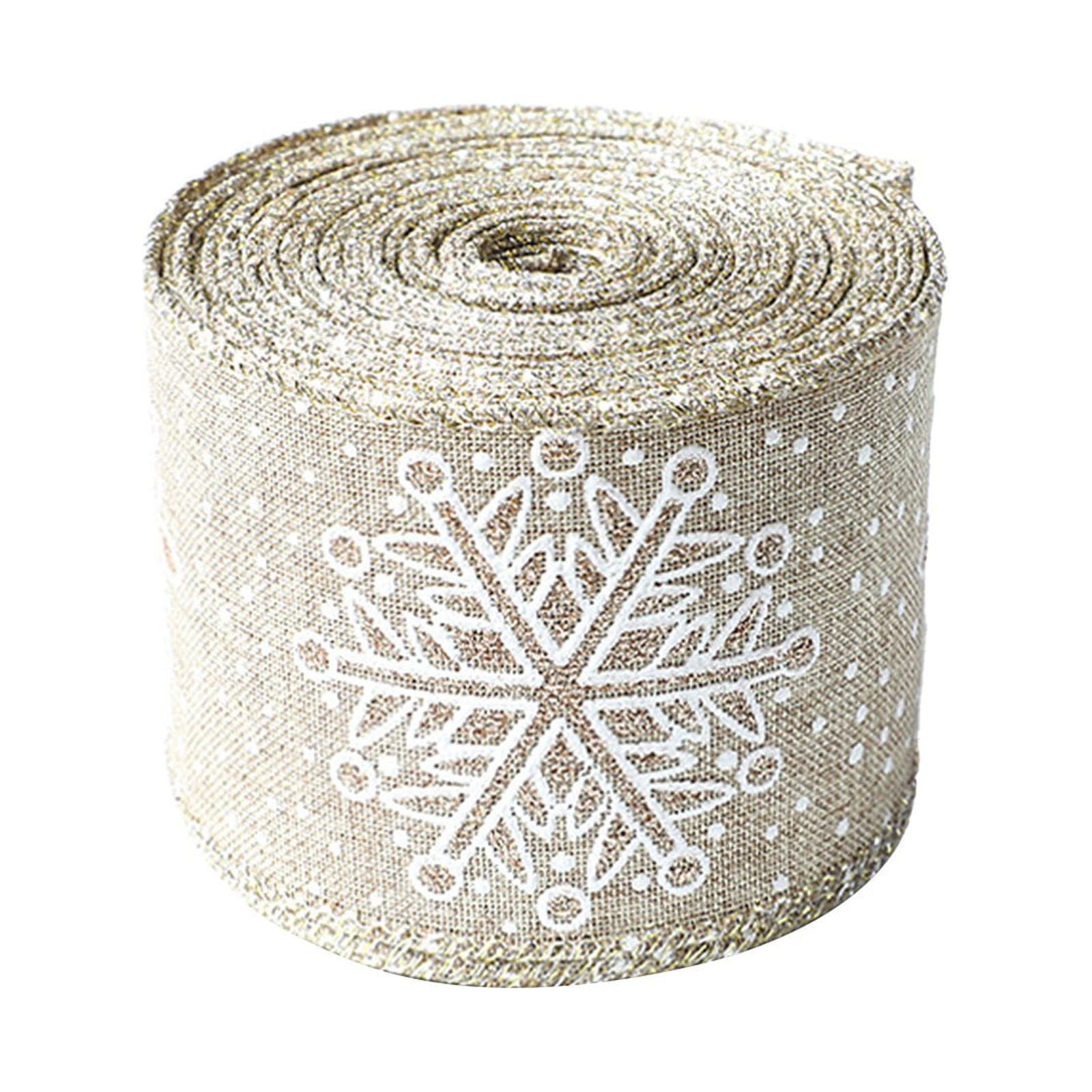 BNNG Christmas Ribbon White Ribbon with Silver Glitter Snowflake Wired Ribbon Decor for Christmas Tree, Bow, Winter Decor, Garlands, Wreaths, Gift Wrapping (10 Yards)