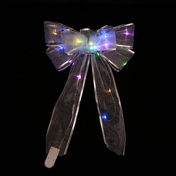 BNNG Christmas Tree Bow LED Ribbon Silver Bows 13.7 x 9 Inch Christmas Tree Ornaments Tree Topper Christmas Decoration for Home Christmas Seasonal Tree Wreaths Decoration