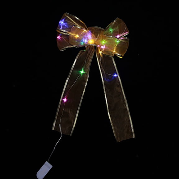 BNNG Christmas Tree Bow LED Ribbon Silver Bows 13.7 x 9 Inch Christmas Tree Ornaments Tree Topper Christmas Decoration for Home Christmas Seasonal Tree Wreaths Decoration