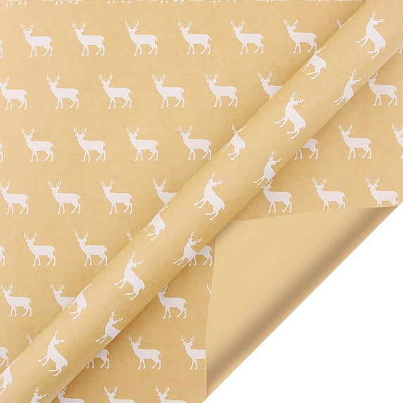 BNNG Christmas Wrapping Paper, Retro Brown Paper Snowflake Christmas Gift Wrapping Paper Pom Star Gift Box Wrapping Paper 1 Roll, 39x17 Inch, Gold, Single-sided Prints