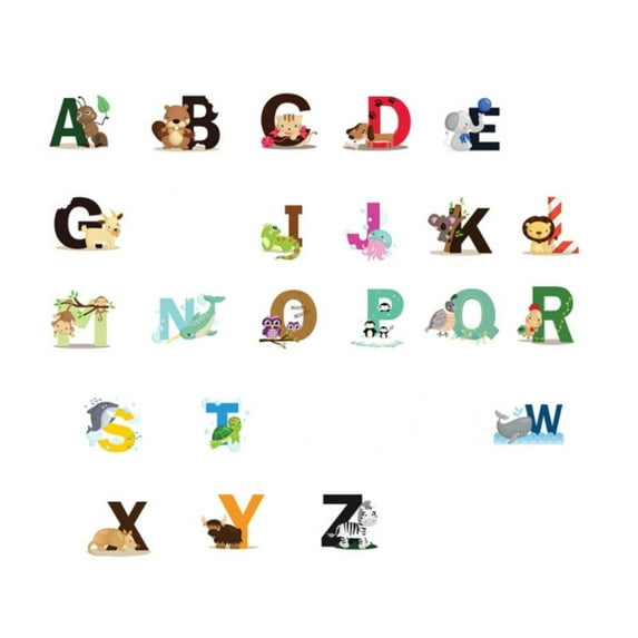 (Clearance) BNNG Colourful Animal Alphabet ABC Kids Wall Stickers Wall Decals Peel and Stick Removable Wall Stickers for Kids Nursery Bedroom Living Room décor 3PCS