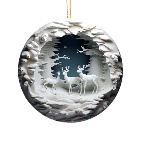 (Clearance) BNNG Creative Christmas Round Acrylic Flat Pendant Christmas Tree Decorations Reindeer Snowmen Hanging Ornament Xmas Festive Tree Car Wall Decorations for Christmas Scene Layout
