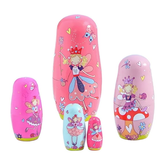 (Clearance) BNNG Cute Nesting Dolls 5 Piece Set Cute Angel Matryoshka Dolls Handmade Wooden Figurines Stacking Toys for Kids Adult Boys Girls New Year Birthday