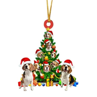 (Clearance) BNNG Dog Christmas Tree Ornaments Dogs Hanging Acrylic Xmas Ornament Rustic Wooden Dog Ornaments Christmas Dog Decorations Decorative Floats Pendants for House Holiday Party Decor
