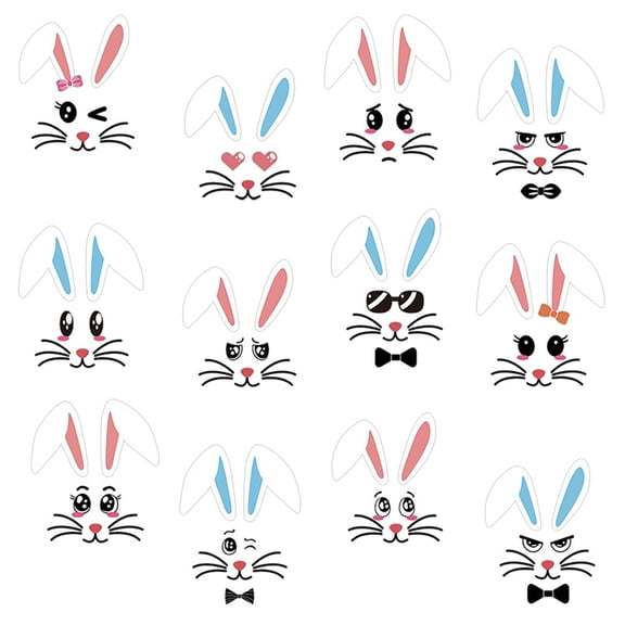 (Clearance) BNNG Easter BunnyFace Vinyl Decals RabbitFace Decals Stickers for Easter Party Basket Bucket Wine Glass Mug Refrigerator Window Clings Front Porch Door Car Decorations Party Supplies