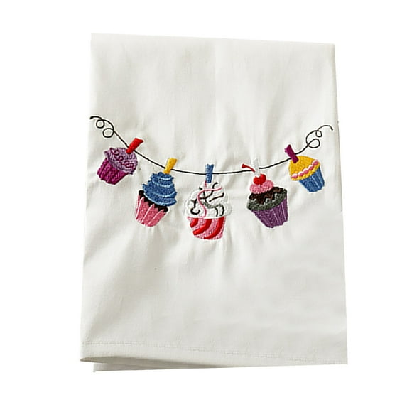 (Clearance) BNNG Embroidered Tea Towel Sweet and Cute Kitchen Towels Stitchwork Be Happy Love Live Simple French Fry Flour Sack Tea Dish Towel for Home Kitchen Farmhouse