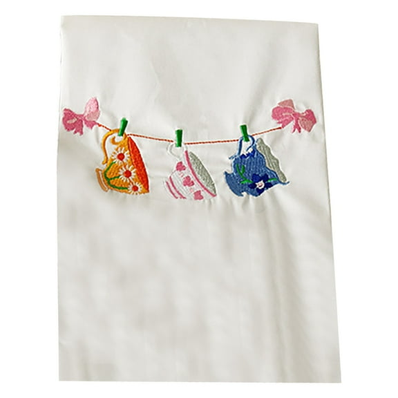 (Clearance) BNNG Embroidered Tea Towel Sweet and Cute Kitchen Towels Stitchwork Be Happy Love Live Simple French Fry Flour Sack Tea Dish Towel for Home Kitchen Farmhouse