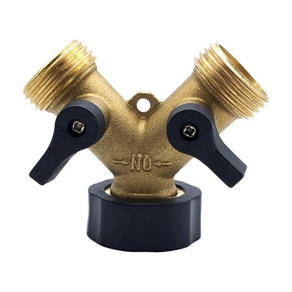 (Clearance) BNNG Heavy Duty Brass 3-Way Garden Hose Splitter with Metal Shutoff Valve and Long Handle Outdoor Faucet Diverter Y Shape Double Way
