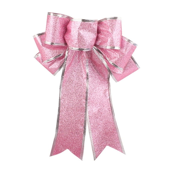 (Clearance) BNNG Large Christmas Wreath Bow Decor,Christmas Tree Topper Bow Decorations,Decorative Bow with Pink Burlap and Glitter String for Holiday Home Front Door Outdoor