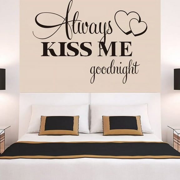 (Clearance) BNNG World of Wall Decal Always Kiss -Me Goodnight Wall Decals Quotes Sign Decor Wall Art for Bedroom Glossy Black