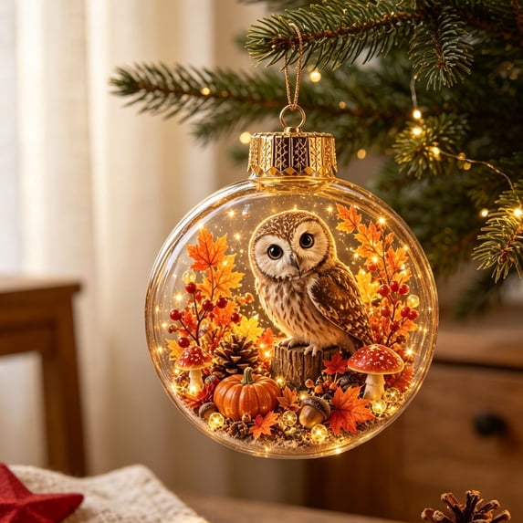Clearance BUTASY Fall Ornament Forest Wildlife In Glass Ball Hanging Pumpkin Maple Leaf Ornament for Thanksgiving Christmas Tree Decor