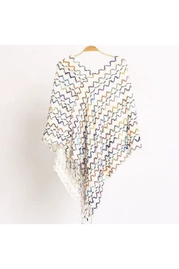 Clearance Baberdicy 1 Scarf Big Deal Women Tassel Splice Poncho with Tassels Knitted Shawl Scarf Fringed Wraps Pashminas Sweater Pullover Cape Gifts for Women Sweater Tassel Hem Shawl Wrap Cloak