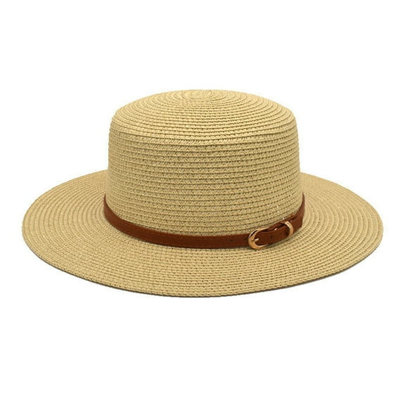 Clearance! Baberdicy Adults Unisex Retro Western Cowboy Riding Hat Leather Belt Wide Cap Straw Hat Beige