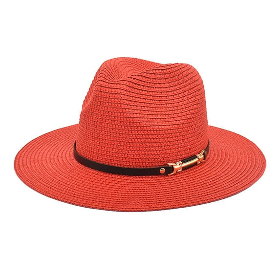 Clearance! Baberdicy Big Brim Straw Hat Panama Jazz Hat Fedora Ladies Beach Travel Sun Hat Fisherman Hat Red