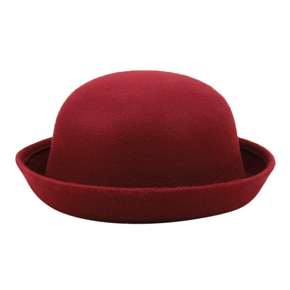 Clearance! Baberdicy Elegant Adults Solid Hat Roll Up Brim Panama Bowler Hat Bucket Hat Mens Womens Classic Wool Round Bowler Hats Cap Wine