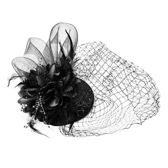 Clearance! Baberdicy Fascinators for Women Tea Party Headband Hat Mesh Feathers Hair Clip for Wedding Cocktail and Church Black