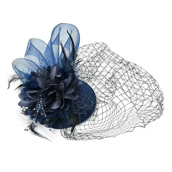 Clearance! Baberdicy Fascinators for Women Tea Party Headband Hat Mesh Feathers Hair Clip for Wedding Cocktail and Church Navy