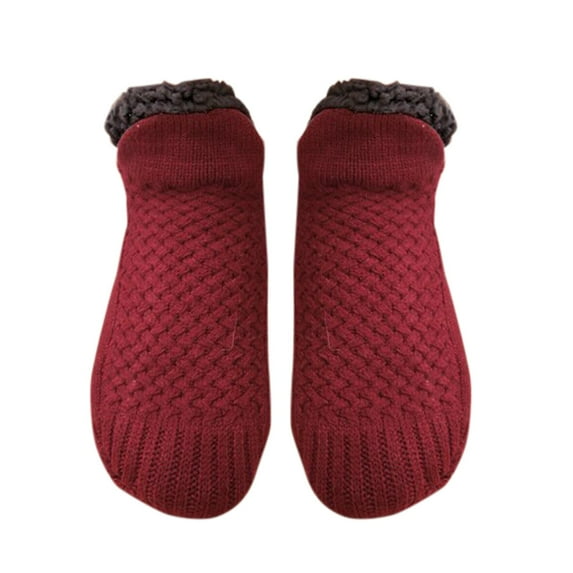 Clearance! Baberdicy Indoor Floor Non-Slip Thermal Socks, Woven and Velvet Indoor Socks Slippers, Thermal Slipper Socks for Women Wine
