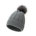 thumbnail image 1 of Clearance! Baberdicy Kids Winter Hat Toddler Knitted Pom Beanie Hat Cotton Lined Faux Cap Baby Girls Boys Hat Grey, 1 of 9