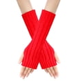 thumbnail image 1 of Clearance! Baberdicy Knitted Fingerless Gloves with Thumb Hole Unisex Warm Gloves Red, 1 of 4