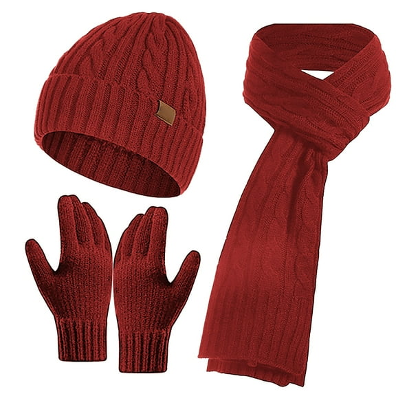 Clearance! Baberdicy Knitted Wool Hat Scarf Gloves Man and Women's Fleece Cold Warm Three Piece Set A