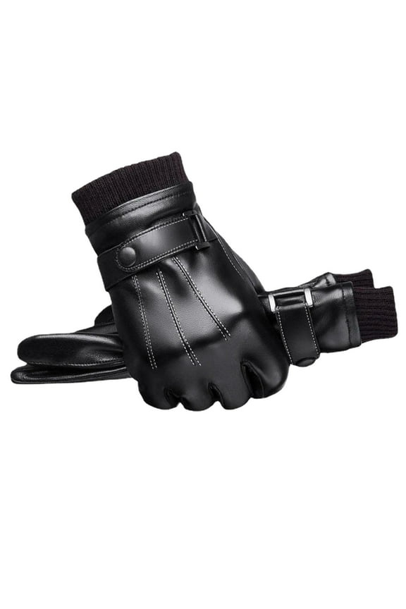 Clearance! Baberdicy Men Winter Riding Gloves Plush Warm Outdoor Windproof and Cold Proof Ski Leather Gloves Black