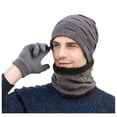 thumbnail image 1 of Clearance! Baberdicy Men's Winter Hat Cap Collar Set Plus Velvet Thick Knit Hat and Muffler Gloves Grey, 1 of 3