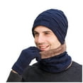 thumbnail image 1 of Clearance! Baberdicy Men's Winter Knitted Fleece Windproof Hat Scarf Gloves Three-Piece Winter Knitted Hat Men's Warm Hat Navy, 1 of 5
