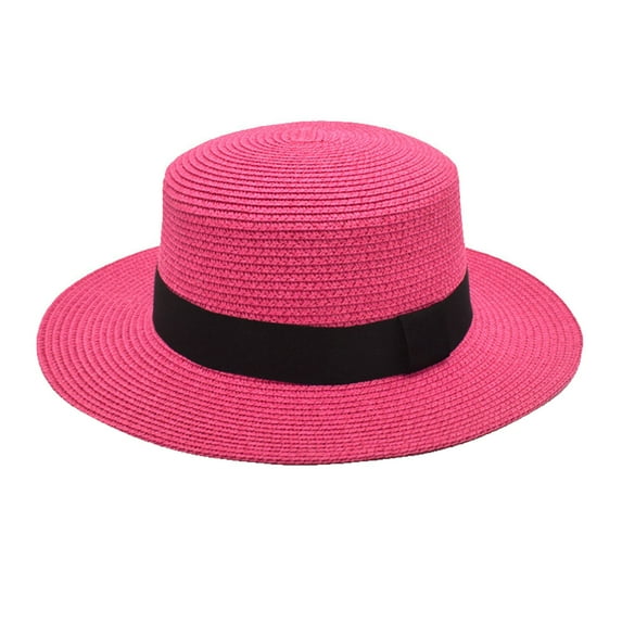 Baberdicy Unisex Panama Hat - Square Buckle Design - Flat Top Lafite Style - Upf 50+ Sunshade - Beach Vacation Hat - Mens And Womens Square Buckle Dome Panama Lafite Flat Top Hot Pink,One Size