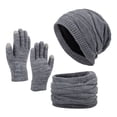 thumbnail image 1 of Clearance! Baberdicy Neutral Women Men Autumn and Winter Solid Color Wool Hat Thickened Warm Ear Protection Cold Knitted Hat Glove Scarf Three Piece Set Grey, 1 of 9