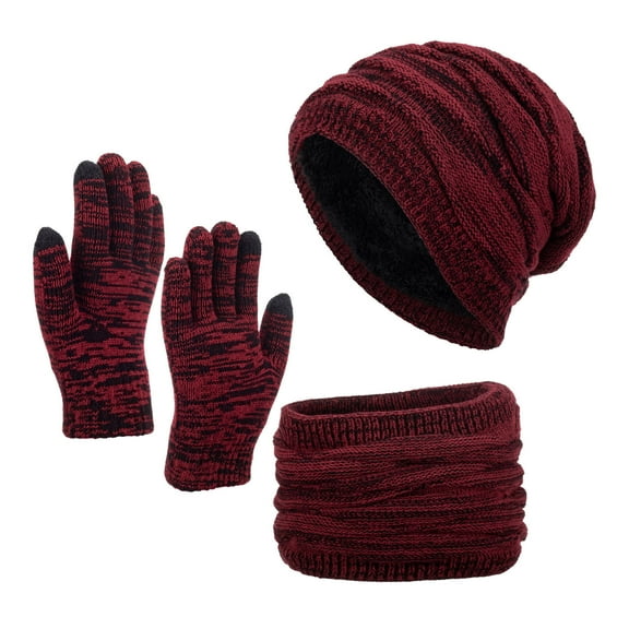 Clearance! Baberdicy Neutral Women Men Autumn and Winter Solid Color Wool Hat Thickened Warm Ear Protection Cold Knitted Hat Glove Scarf Three Piece Set A