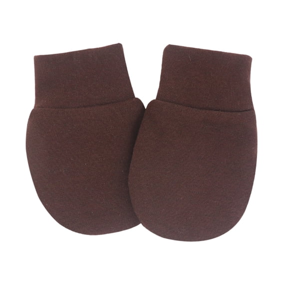 Baberdicy Newborn Scratch Mittens - 100% Cotton No-Scratch Gloves (0-6M), Unisex Infant Safety, Brown One Size