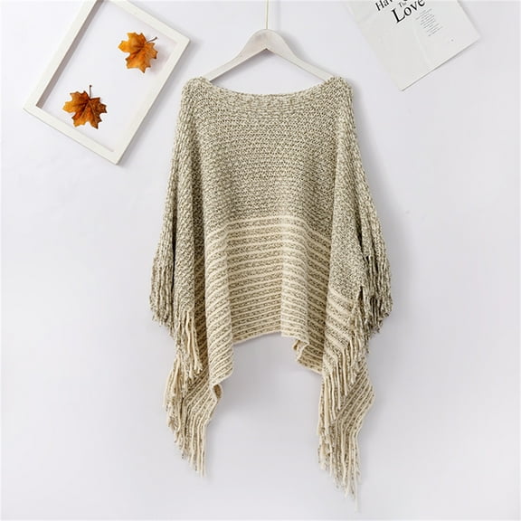 Clearance Baberdicy Scarf Big Deal Women Off Shoulder Splice Poncho with Tassels Knitted Shawl Scarf Fringed Wraps Pashminas Sweater Pullover Cape Gifts for Women Sweater Tassel
