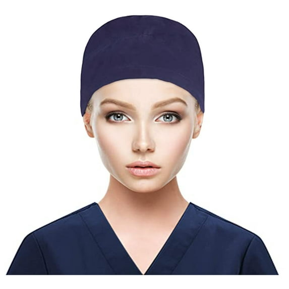 Clearance! Baberdicy Scrub Cap with Buttons Bouffant Hat with Sweatband for Womens and Mens Style A-Navy