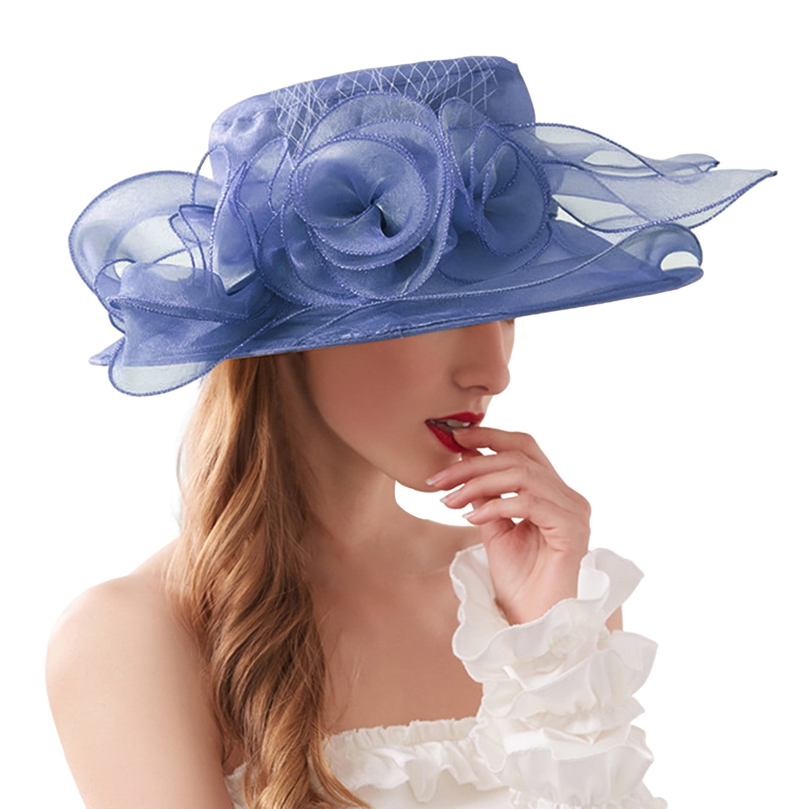 Clearance! Baberdicy Spring Summer Mesh Sunshade Hat Flower Temperament  Wedding Dress Hat Sun Dome Large Brim Hat Fashion Hat for Woman Navy