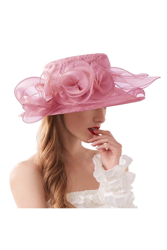 Clearance! Baberdicy Spring Summer Mesh Sunshade Hat Flower Temperament Wedding Dress Hat Sun Dome Large Brim Hat Fashion Hat for Woman Red