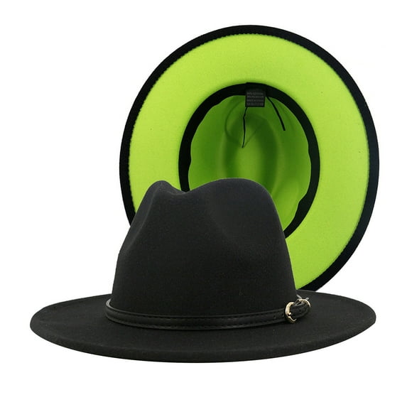 Clearance! Baberdicy Two Tone Red Bottom Wide Wool Fedora Hat Panama Hat Casual Jazz Hats for Men Women Green