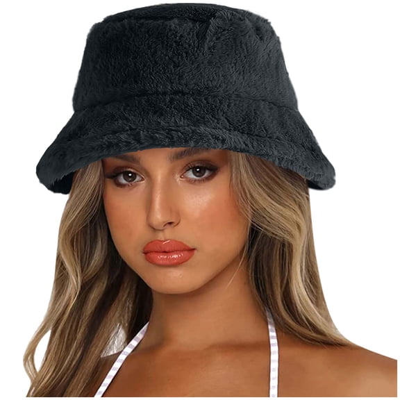 Clearance! Baberdicy Winter Thick Bucket Warm Hat Bucket Cap Basin Hat for Women Men Solid Color Style Black