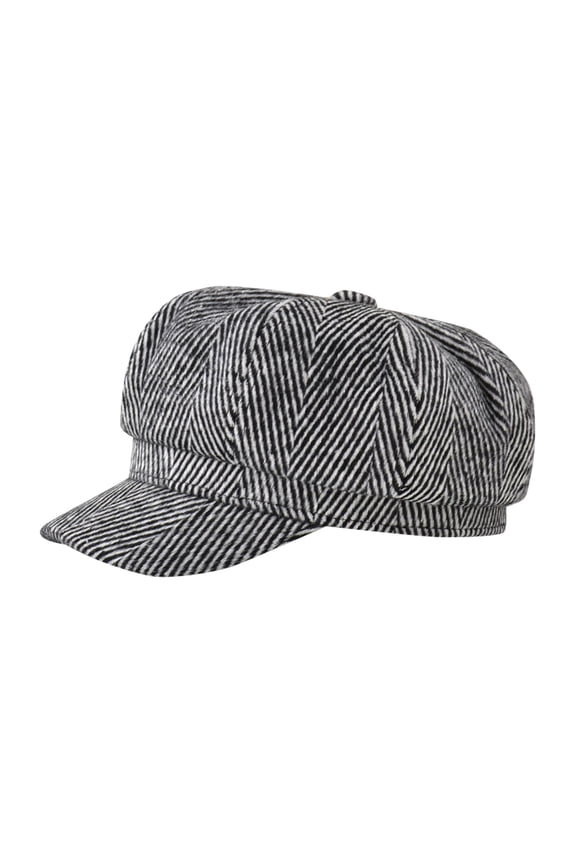 Clearance! Baberdicy Winter Women Vintage Duck Tongue Hat British Knitted Stripe Newsboy Hat Black