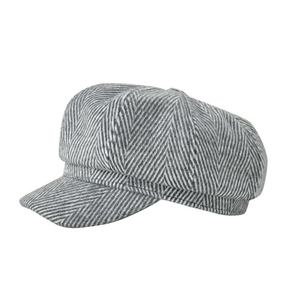 Clearance! Baberdicy Winter Women Vintage Duck Tongue Hat British Knitted Stripe Newsboy Hat Grey