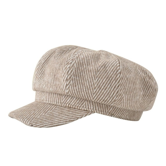 Clearance! Baberdicy Winter Women Vintage Duck Tongue Hat British Knitted Stripe Newsboy Hat Khaki