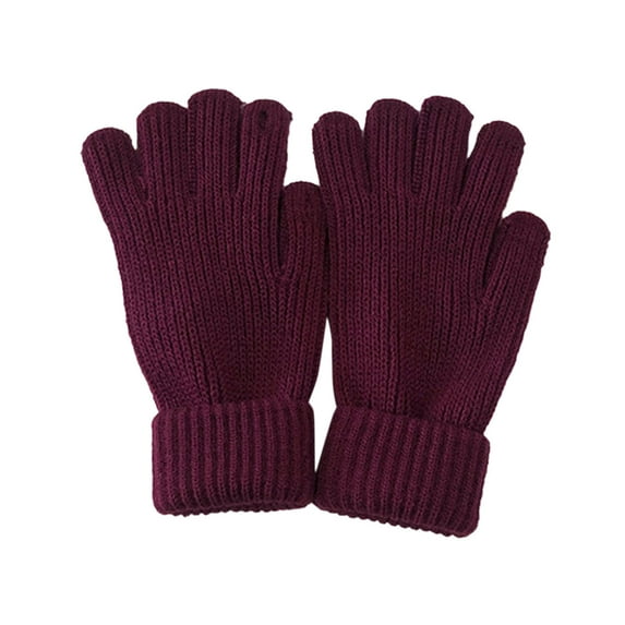 Clearance! Baberdicy Women Autumn and Winter Casual Solid Color Knit Warm Gloves Red