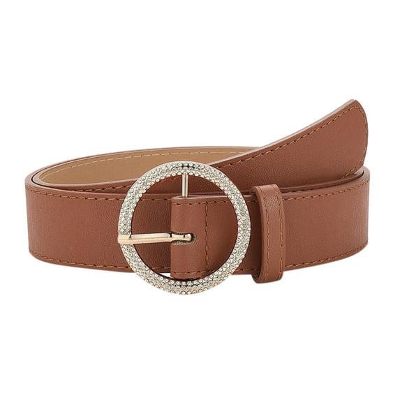 Clearance! Baberdicy Women Belt Fashion Inlaid Rhinestone Round Buckle Vintage Dress Belt Gold