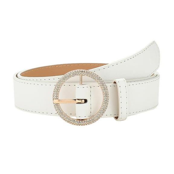 Clearance! Baberdicy Women Belt Fashion Inlaid Rhinestone Round Buckle Vintage Dress Belt White