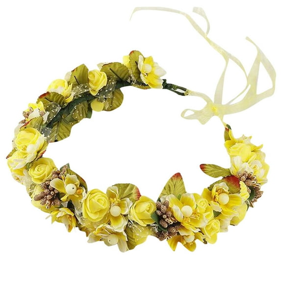 Clearance! Baberdicy Women Bridal Flower Garland Headband Flower Crown Hair Wreath Halo Yellow