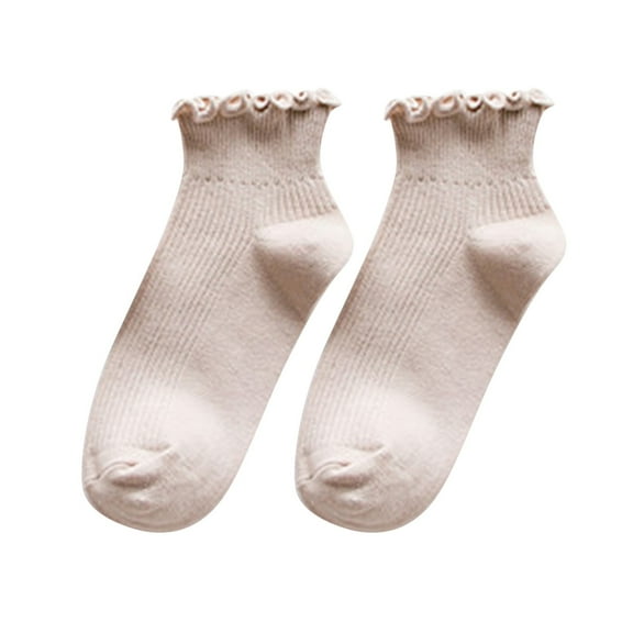 Clearance! Baberdicy Women Edge Cotton Vertical Striped Boat Socks Fresh Socks Beige