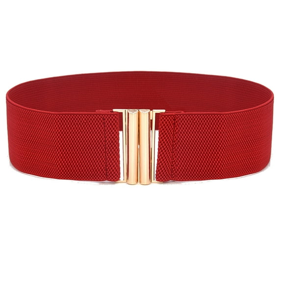 Clearance! Baberdicy Women Elastic Waist Belt Metal Buckle Waistband Solid Color Wide Corset Belt Female Apparel Accessories Red