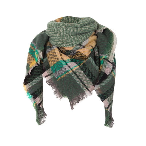 Clearance! Baberdicy Women Fall Winter Scarf Classic Tassel Plaid Scarf Warm Soft Chunky Large Blanket Wrap Shawl Scarves Green